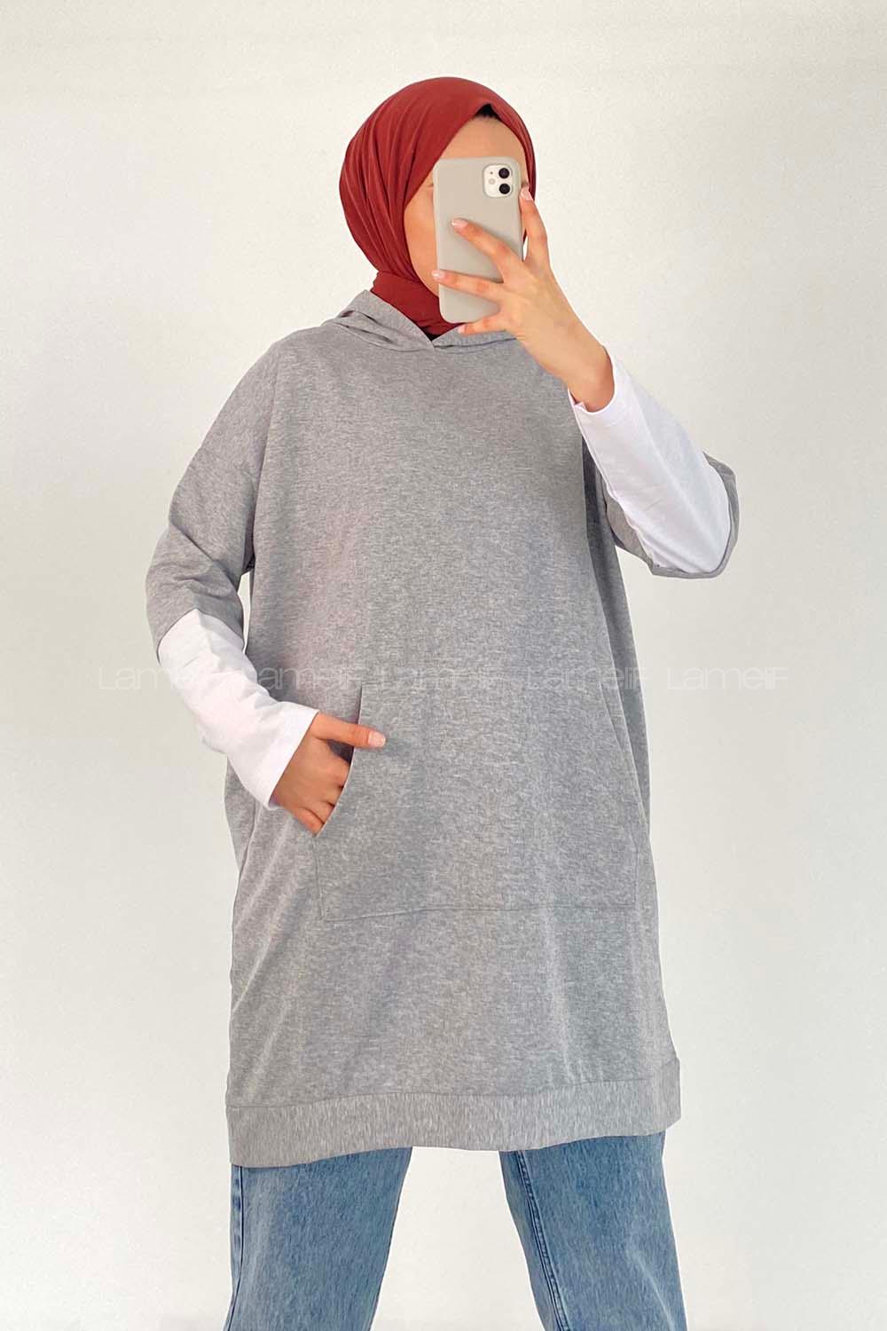 Modalamelif Kapüşonlu Sweat Gri