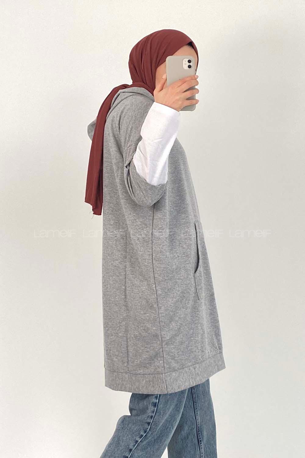 Modalamelif Kapüşonlu Sweat Gri