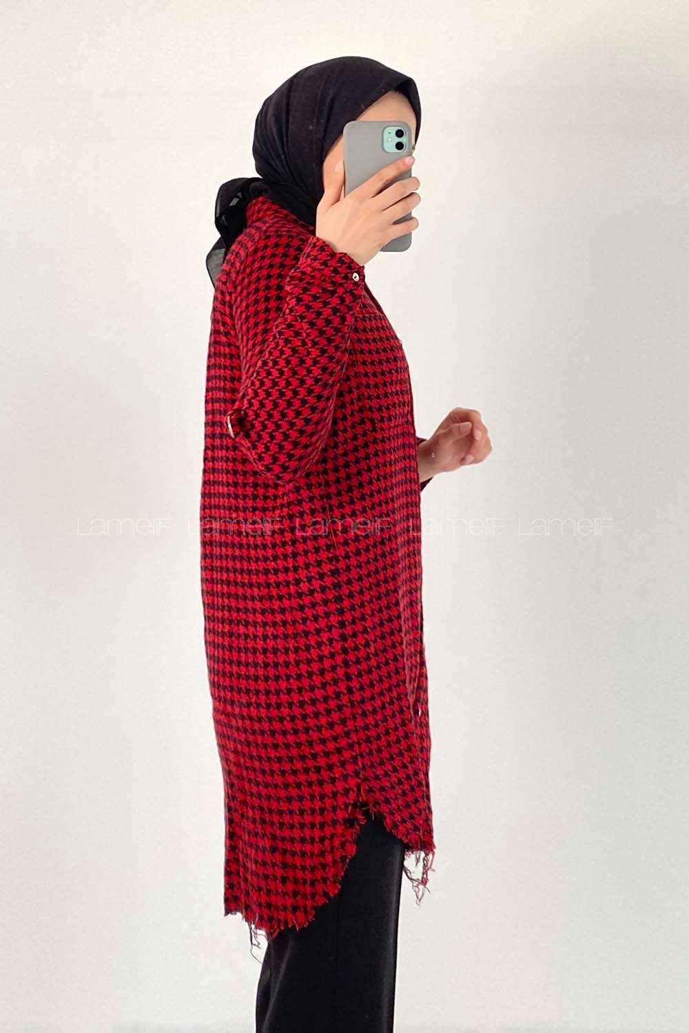 Modalamelif Kazayak Desenli Tek Cepli Uzun Püsküllü Gömlek Bordo