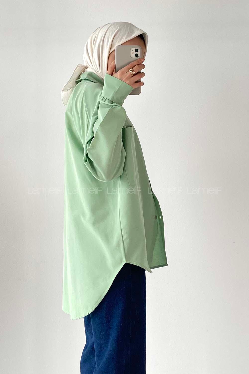 Modalamelif Oversize Tek Cepli Asimetrik Kesim Gömlek Çağla Yeşili