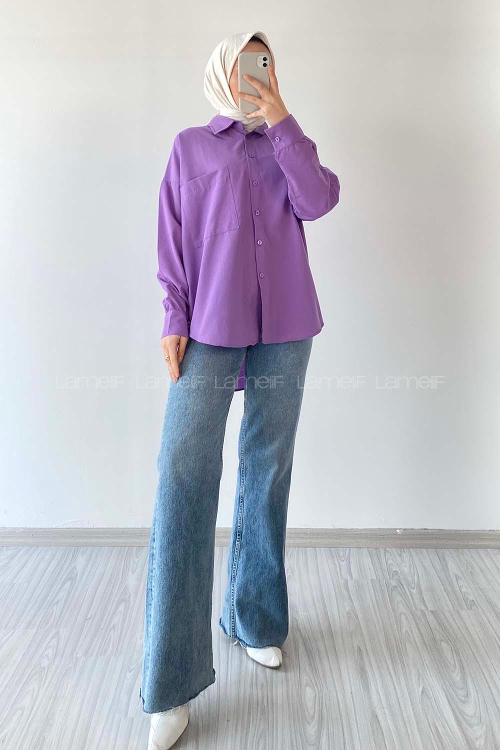 Modalamelif Oversize Tek Cepli Asimetrik Kesim Gömlek Mor