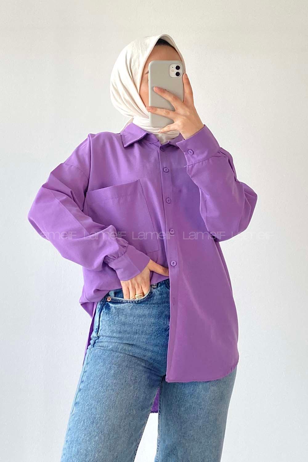 Modalamelif Oversize Tek Cepli Asimetrik Kesim Gömlek Mor
