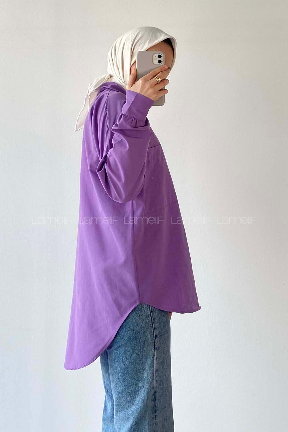 Modalamelif Oversize Tek Cepli Asimetrik Kesim Gömlek Mor