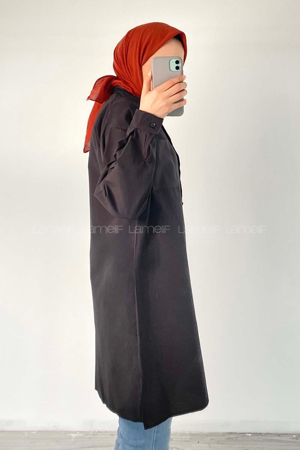 Modalamelif Tek Cep Detaylı Dakron Gömlek Siyah