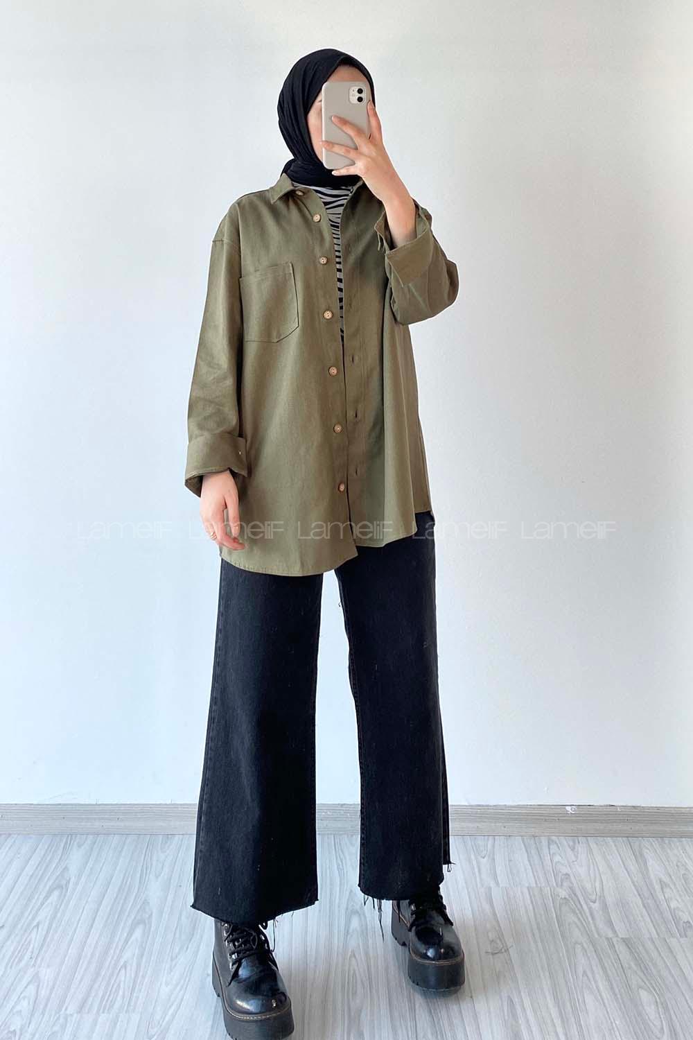 Modalamelif Tek Cepli Oversize Gömlek Haki