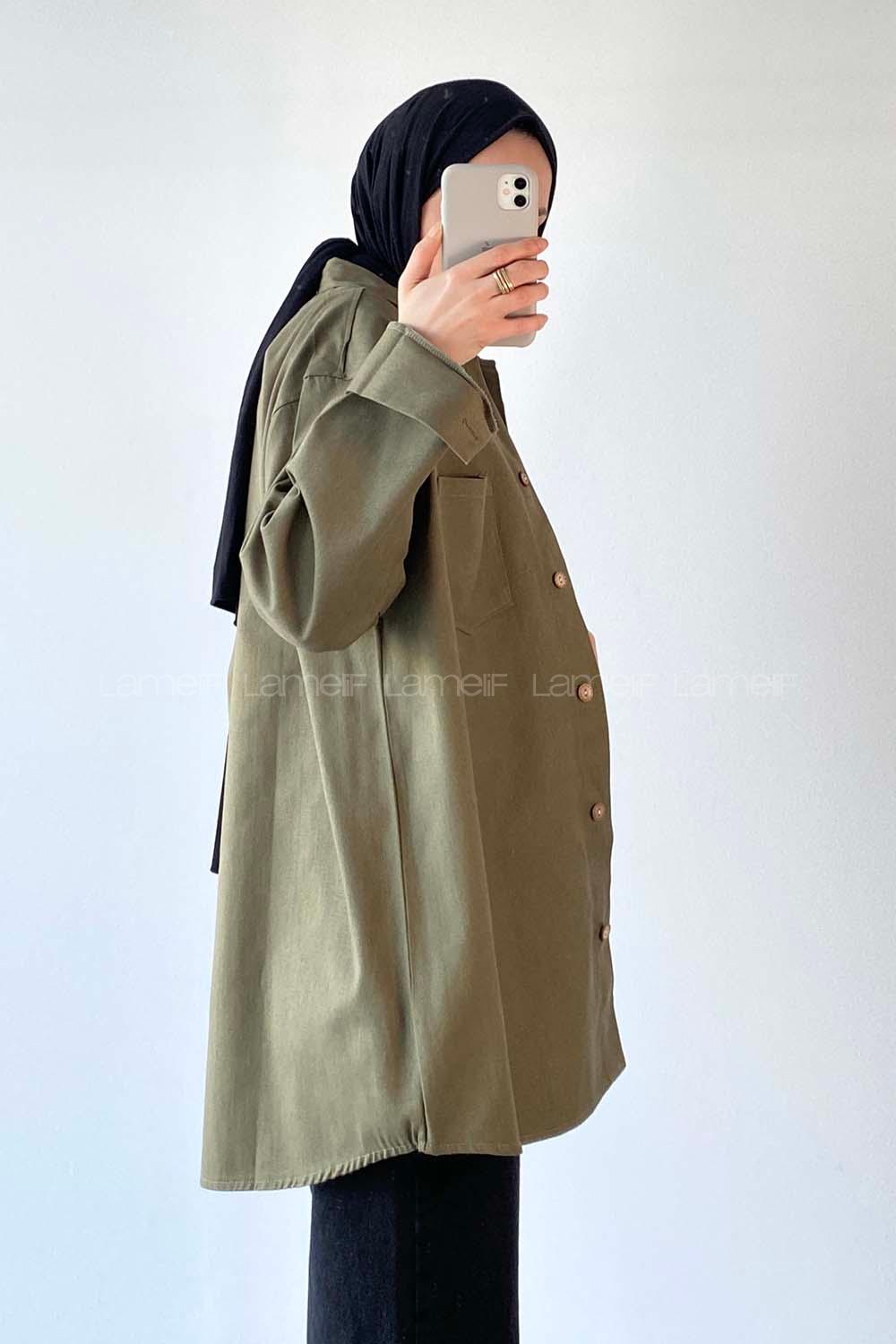 Modalamelif Tek Cepli Oversize Gömlek Haki