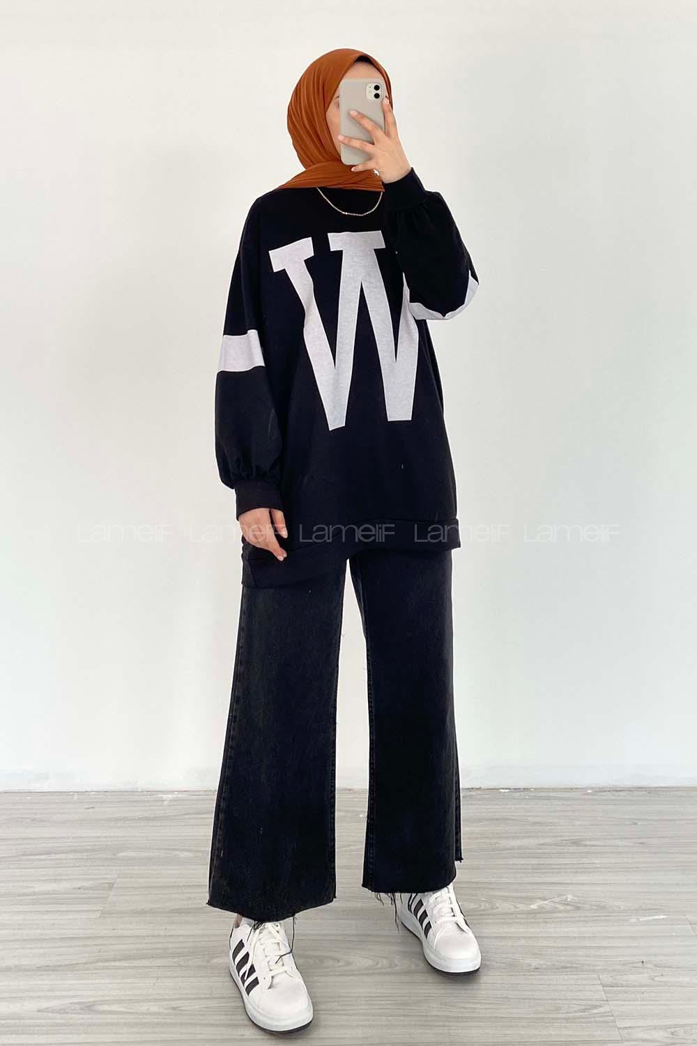 Black Crew Neck Long Arm Printed Sweatshirt