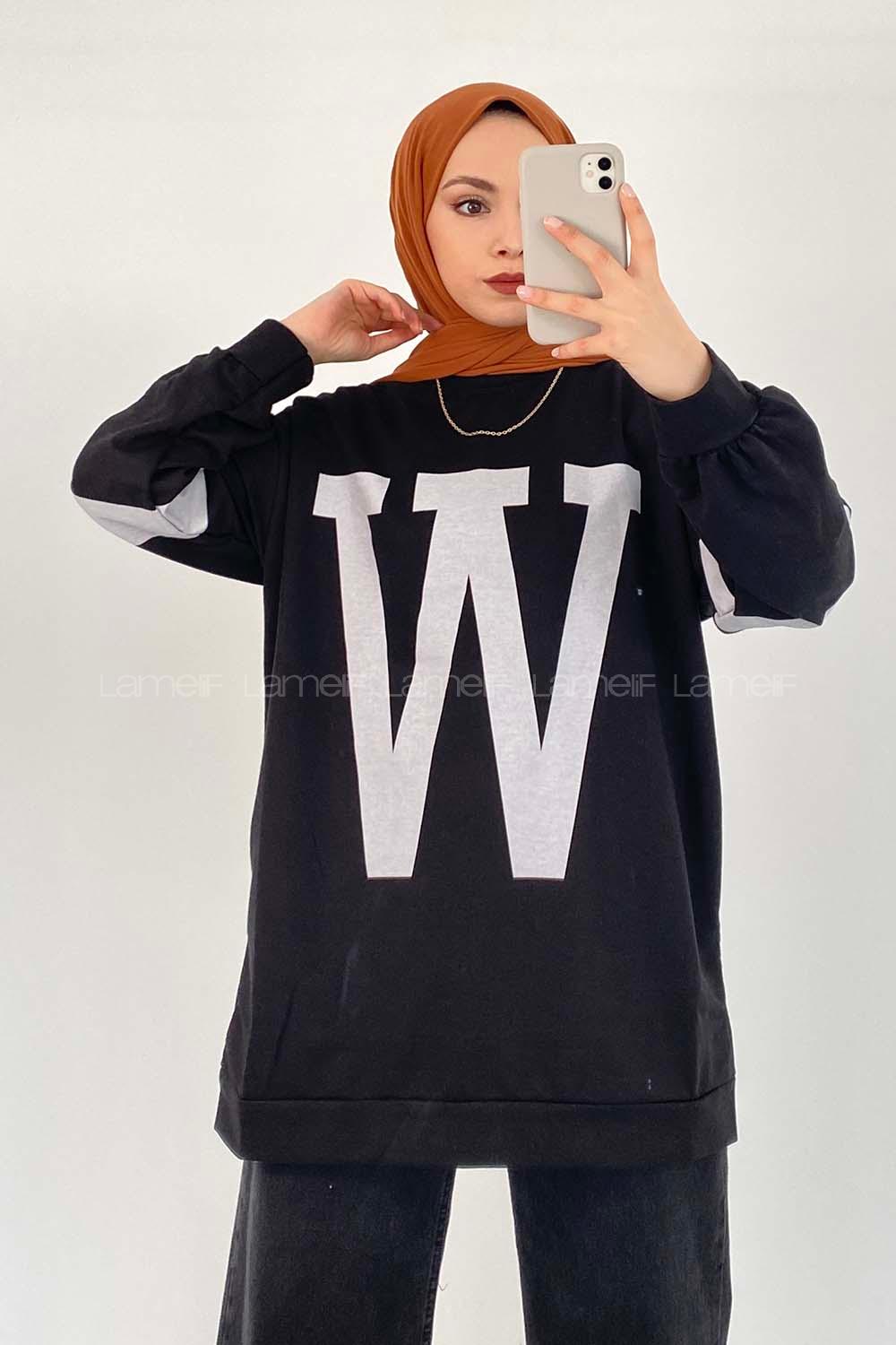 Black Crew Neck Long Arm Printed Sweatshirt