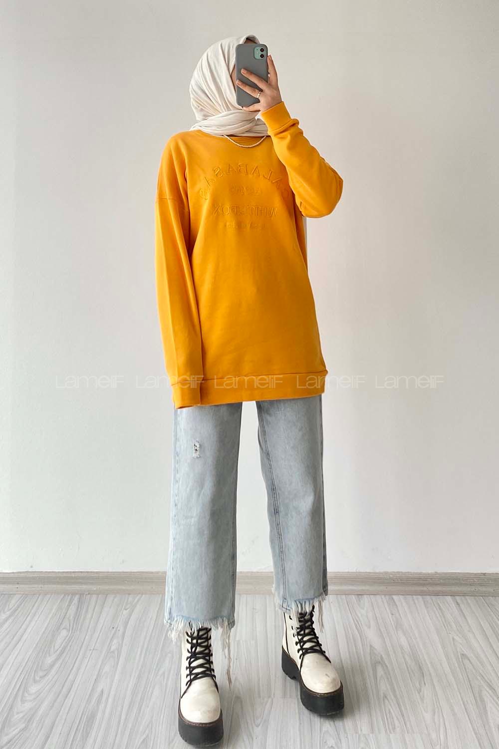 Modalamelif Bisiklet Yaka Calabasas Baskılı Sweat Hardal Sarısı