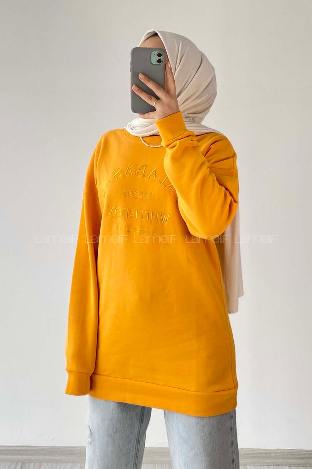 Modalamelif Bisiklet Yaka Calabasas Baskılı Sweat Hardal Sarısı