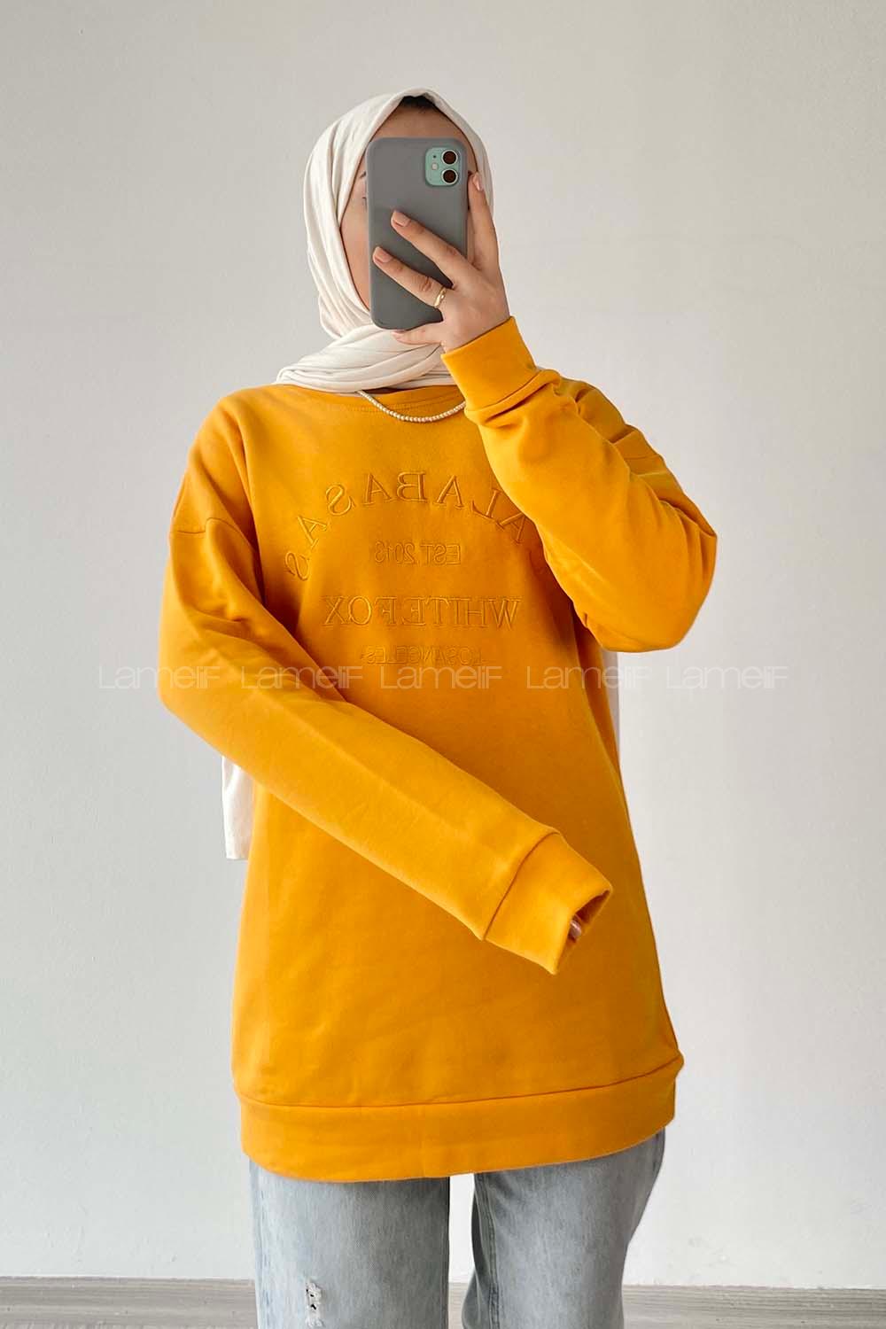 Modalamelif Bisiklet Yaka Calabasas Baskılı Sweat Hardal Sarısı