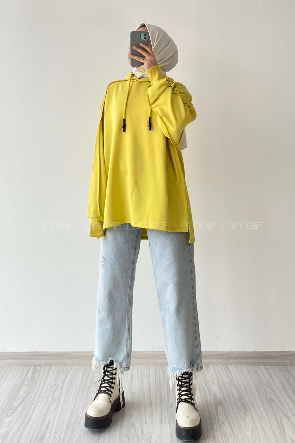 Modalamelif Kapüşon Detaylı Ters Dikiş Model Ursula Sweat Soft Sarı