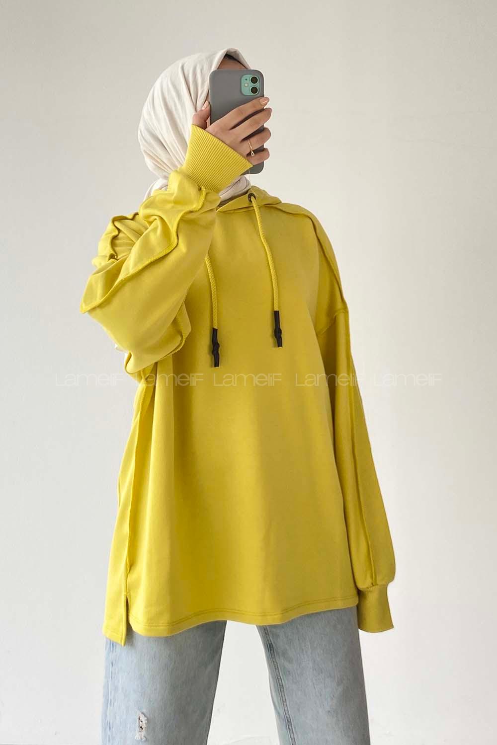 Modalamelif Kapüşon Detaylı Ters Dikiş Model Ursula Sweat Soft Sarı