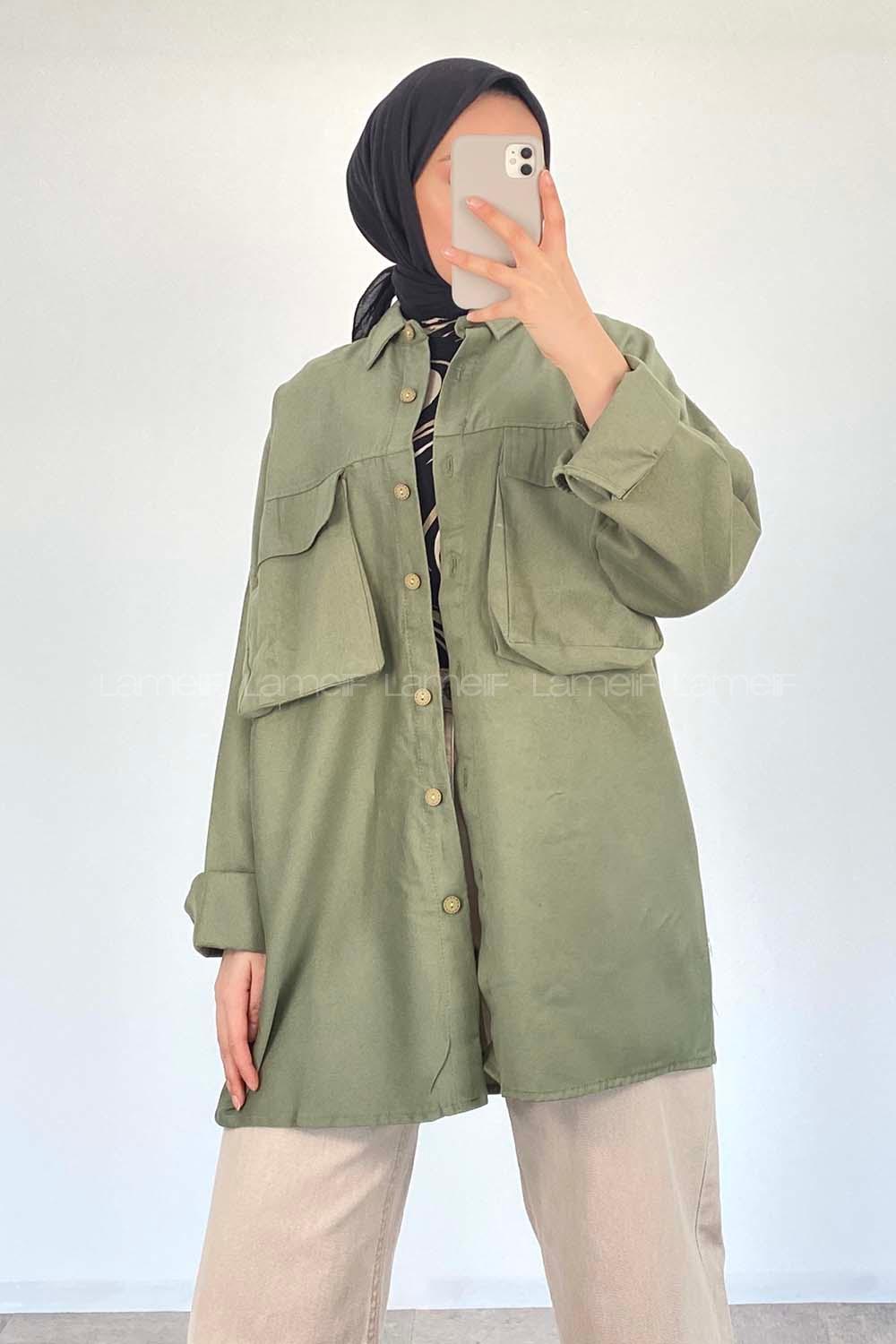 Plum Green Shirt Collar Long Arm Cotton Unprinted Shirt