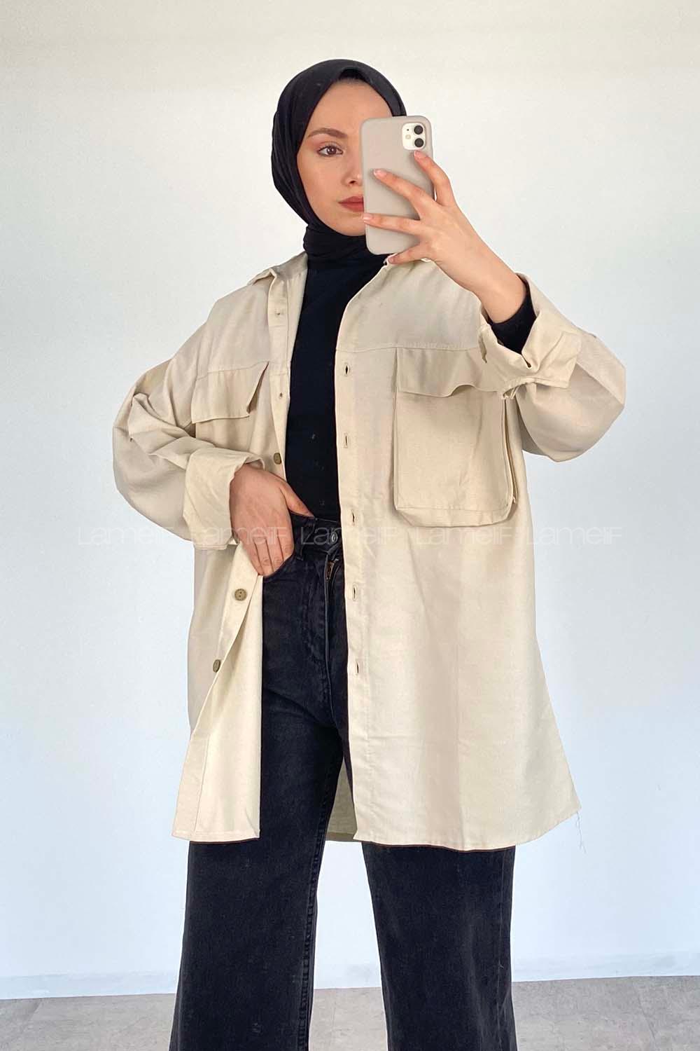 Lamelif Bombe Cepli Gabardin Gömlek Taş