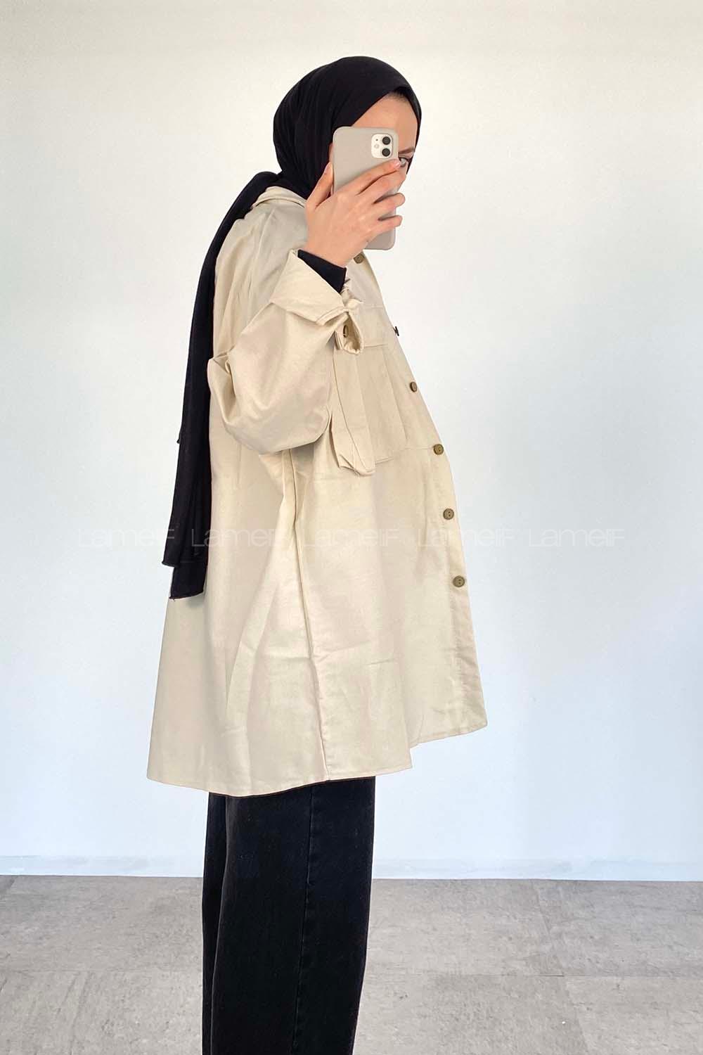 Lamelif Bombe Cepli Gabardin Gömlek Taş