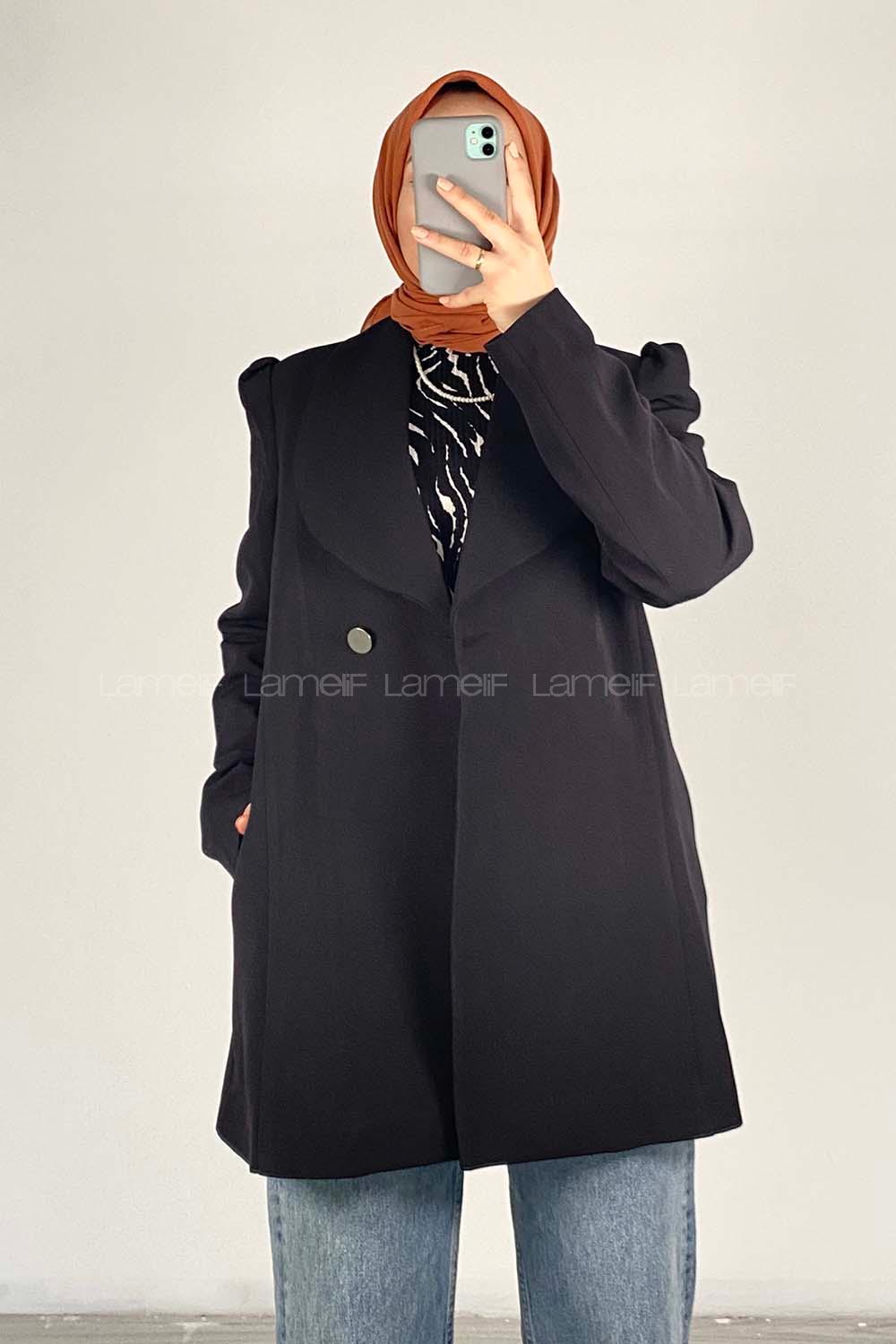 Modalamelif Çanta Kemerli Uzun Ceket Siyah