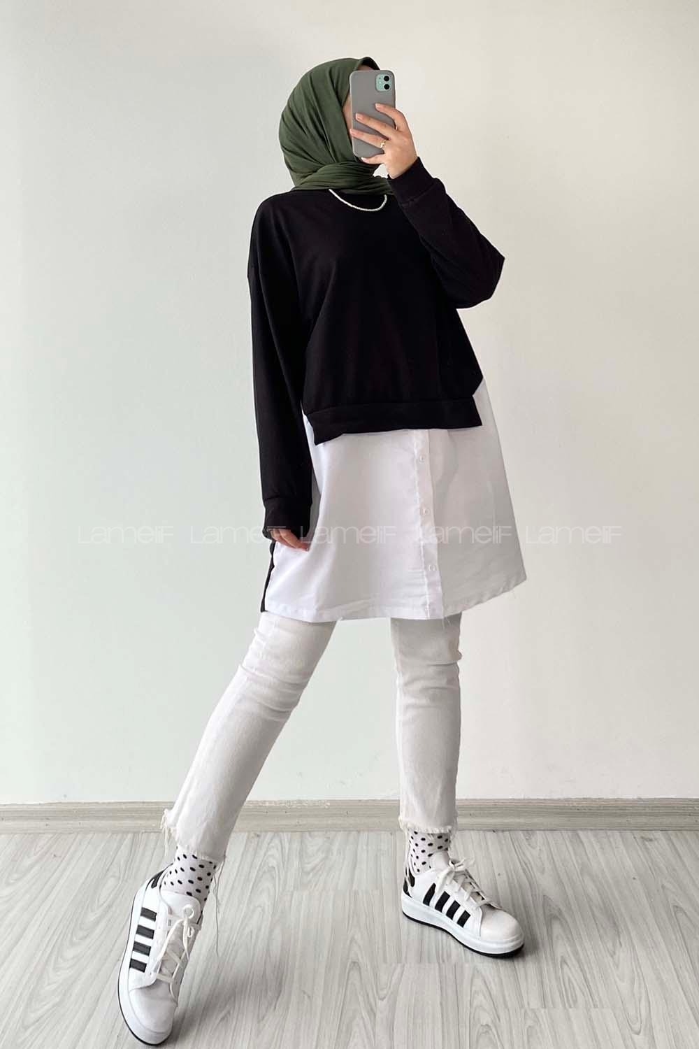 Modalamelif Dakron Renk Garnili Sweat Siyah