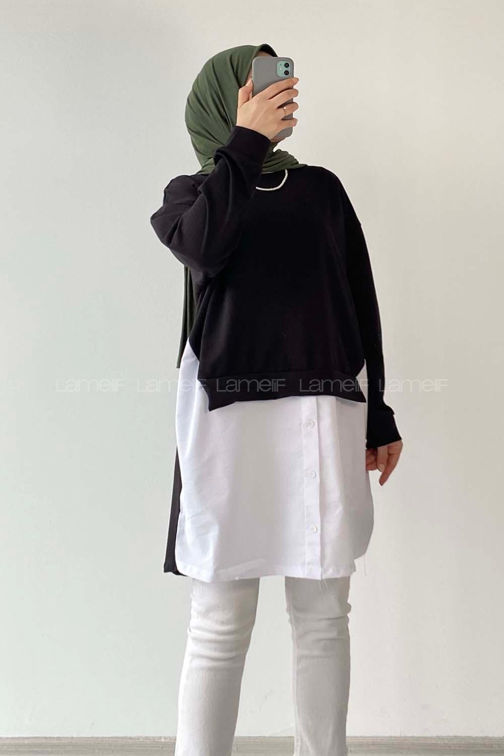 Modalamelif Dakron Renk Garnili Sweat Siyah