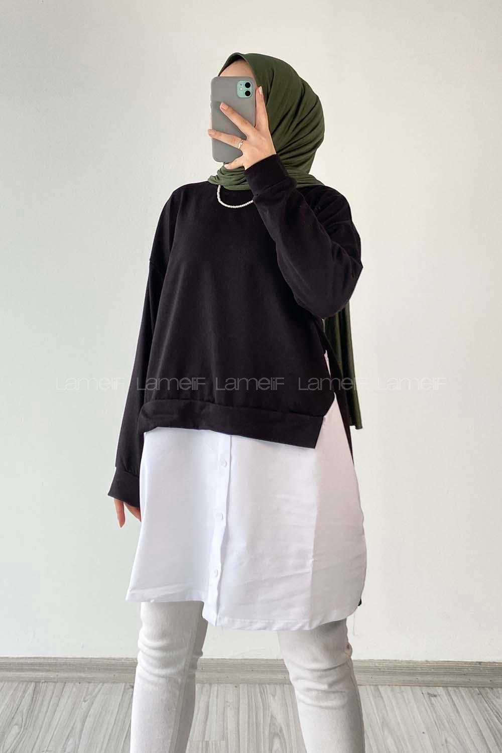 Modalamelif Dakron Renk Garnili Sweat Siyah