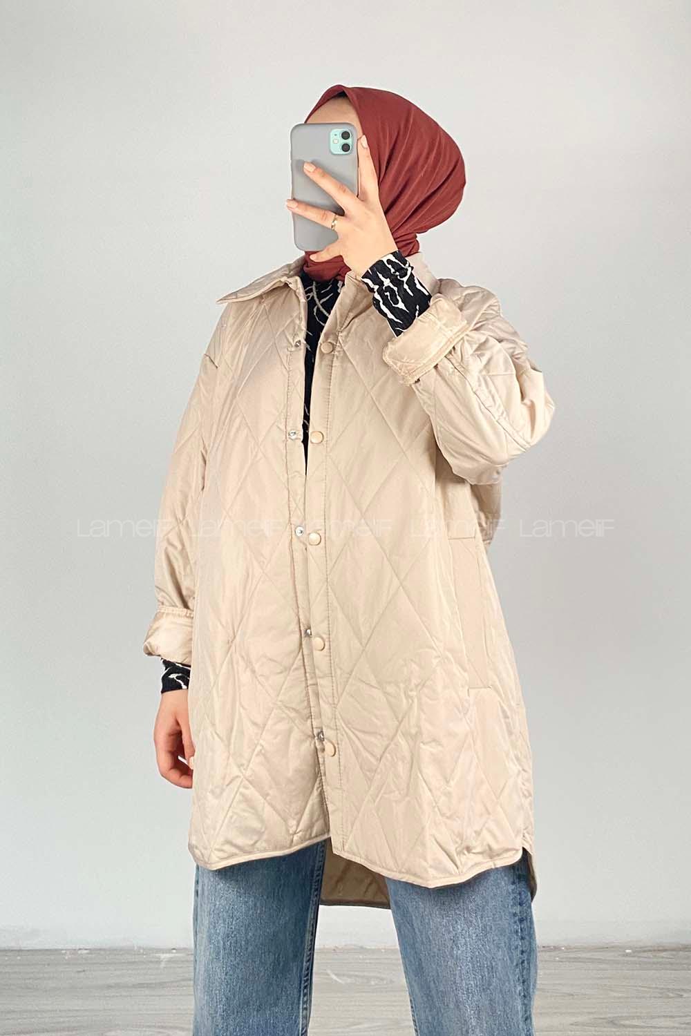 Modalamelif Önü Çıtçıt Düğmeli Mont Bej