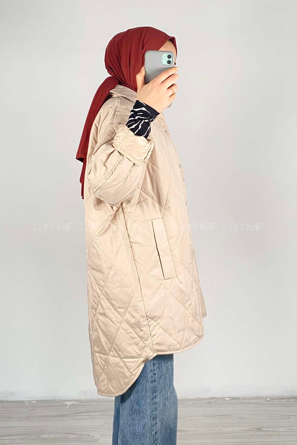 Modalamelif Önü Çıtçıt Düğmeli Mont Bej