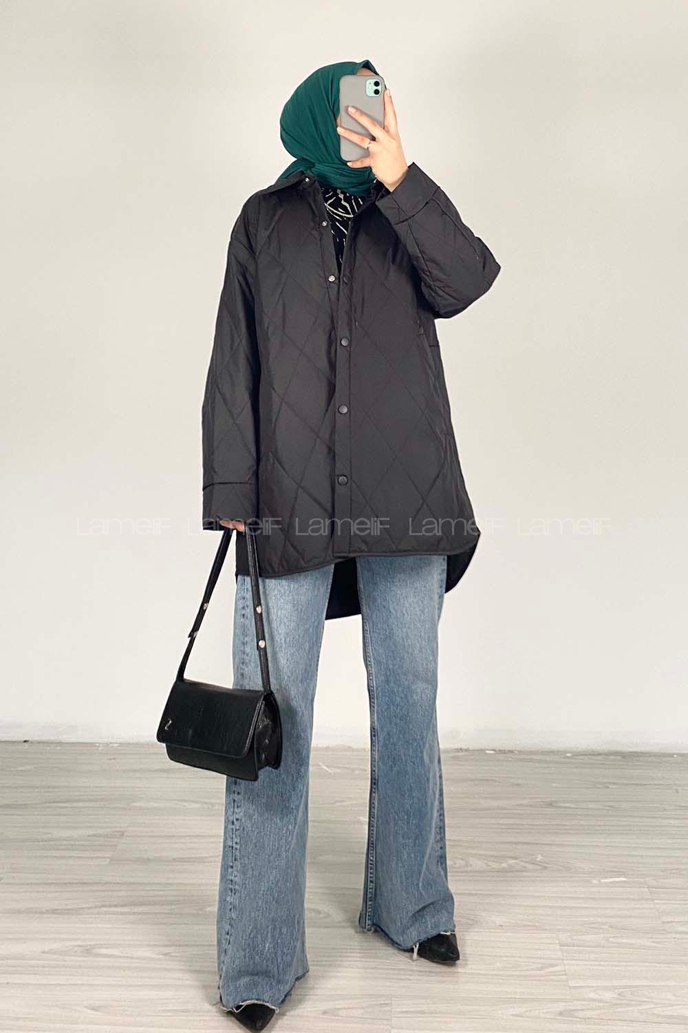 Modalamelif Önü Çıtçıt Düğmeli Mont Siyah