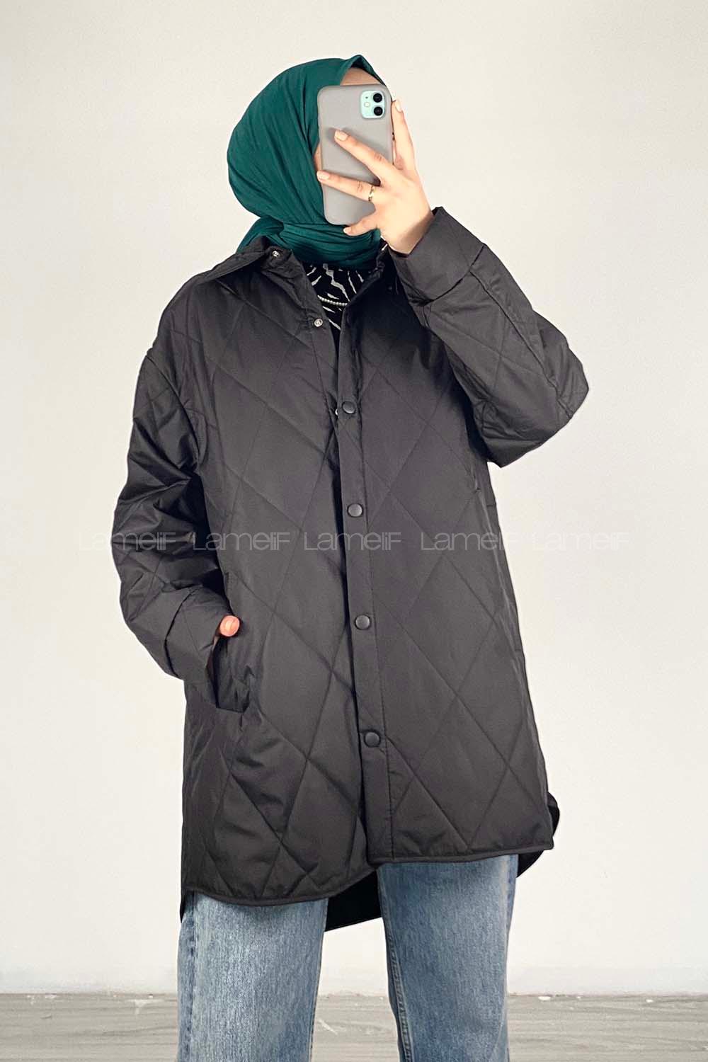 Modalamelif Önü Çıtçıt Düğmeli Mont Siyah