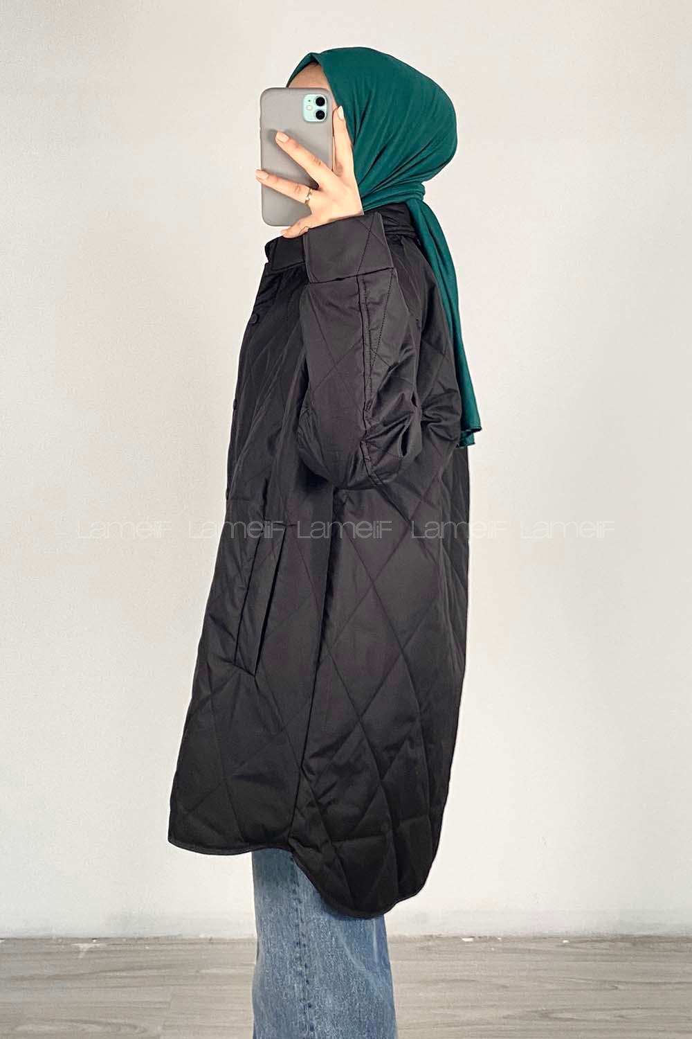 Modalamelif Önü Çıtçıt Düğmeli Mont Siyah