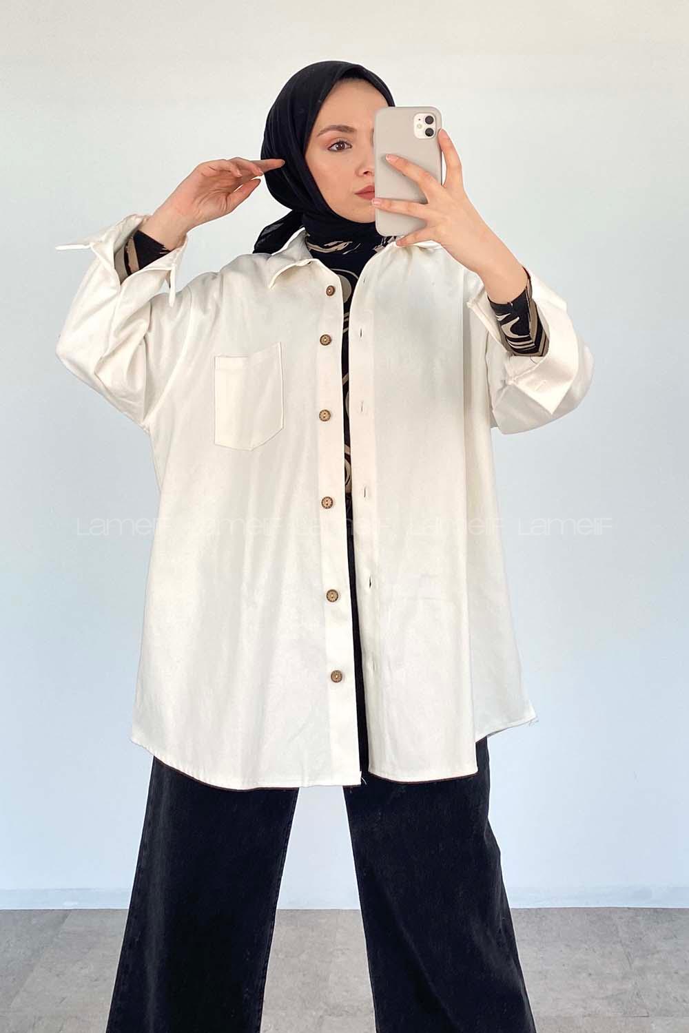 Modalamelif Tek Cepli Oversize Gömlek Ekru