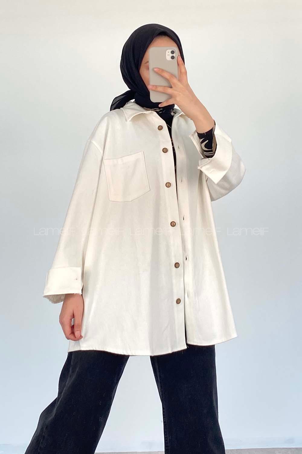 Modalamelif Tek Cepli Oversize Gömlek Ekru