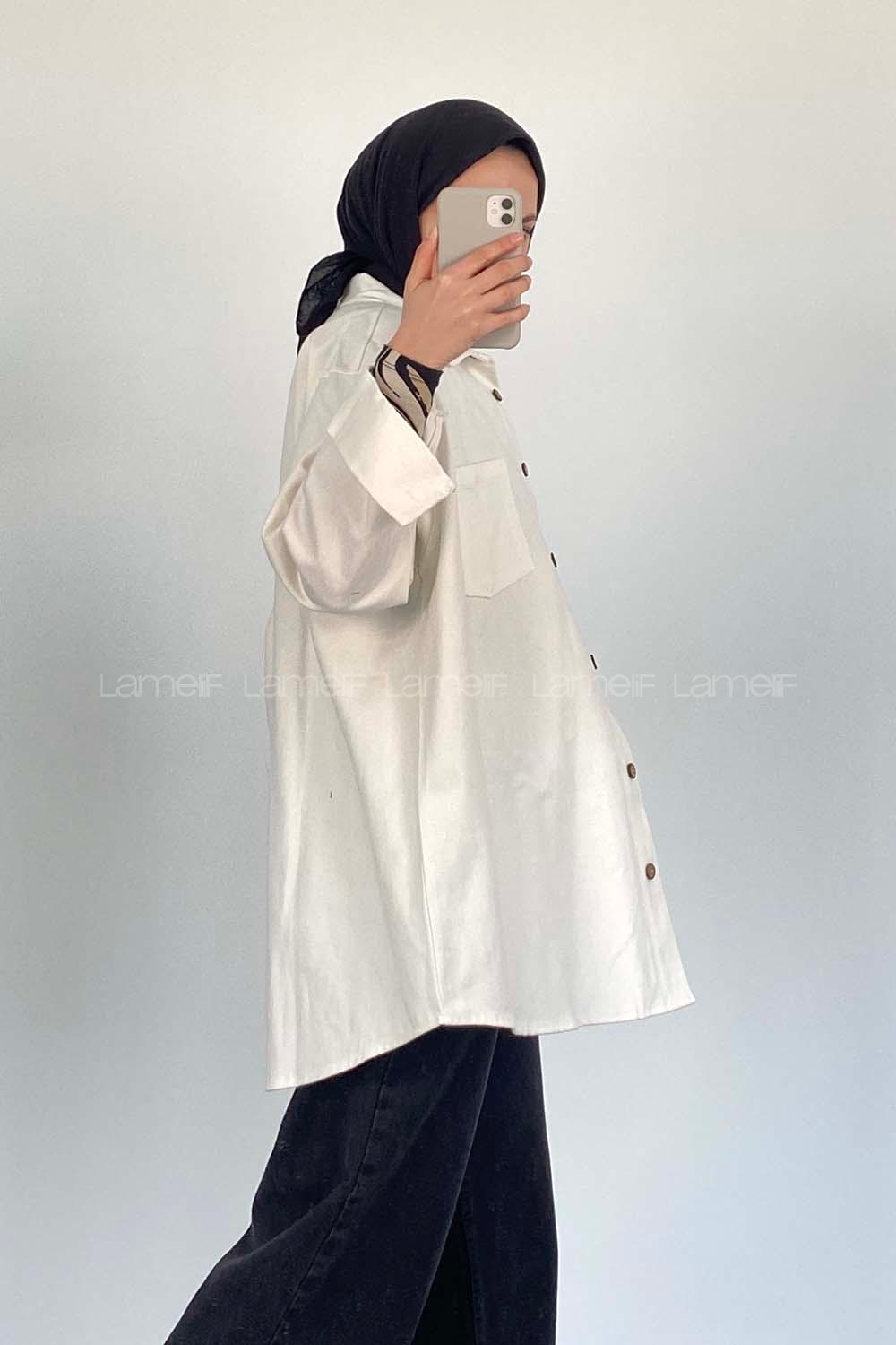 Modalamelif Tek Cepli Oversize Gömlek Ekru