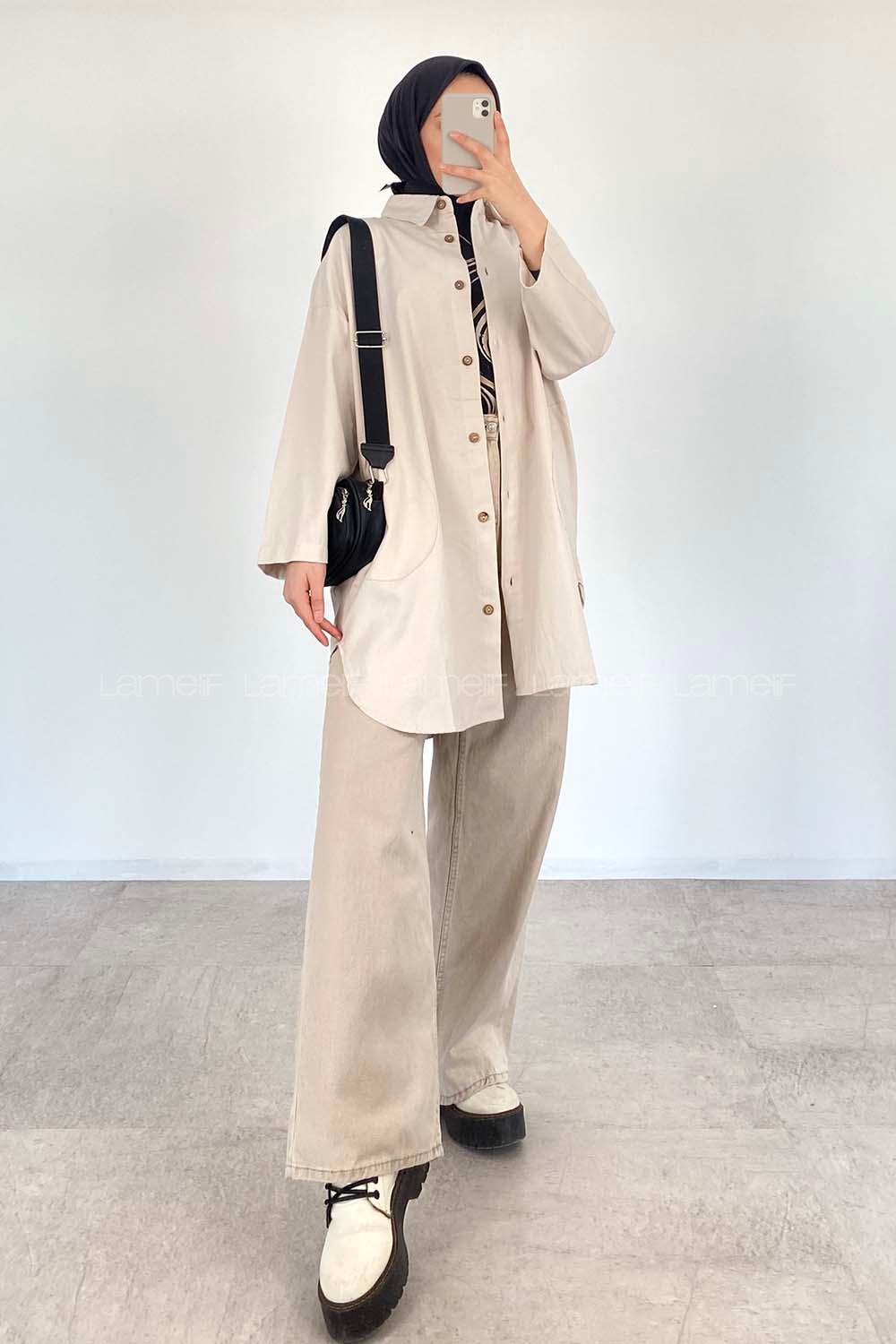 Stone Shirt Collar Long Arm Cotton Unprinted Shirt