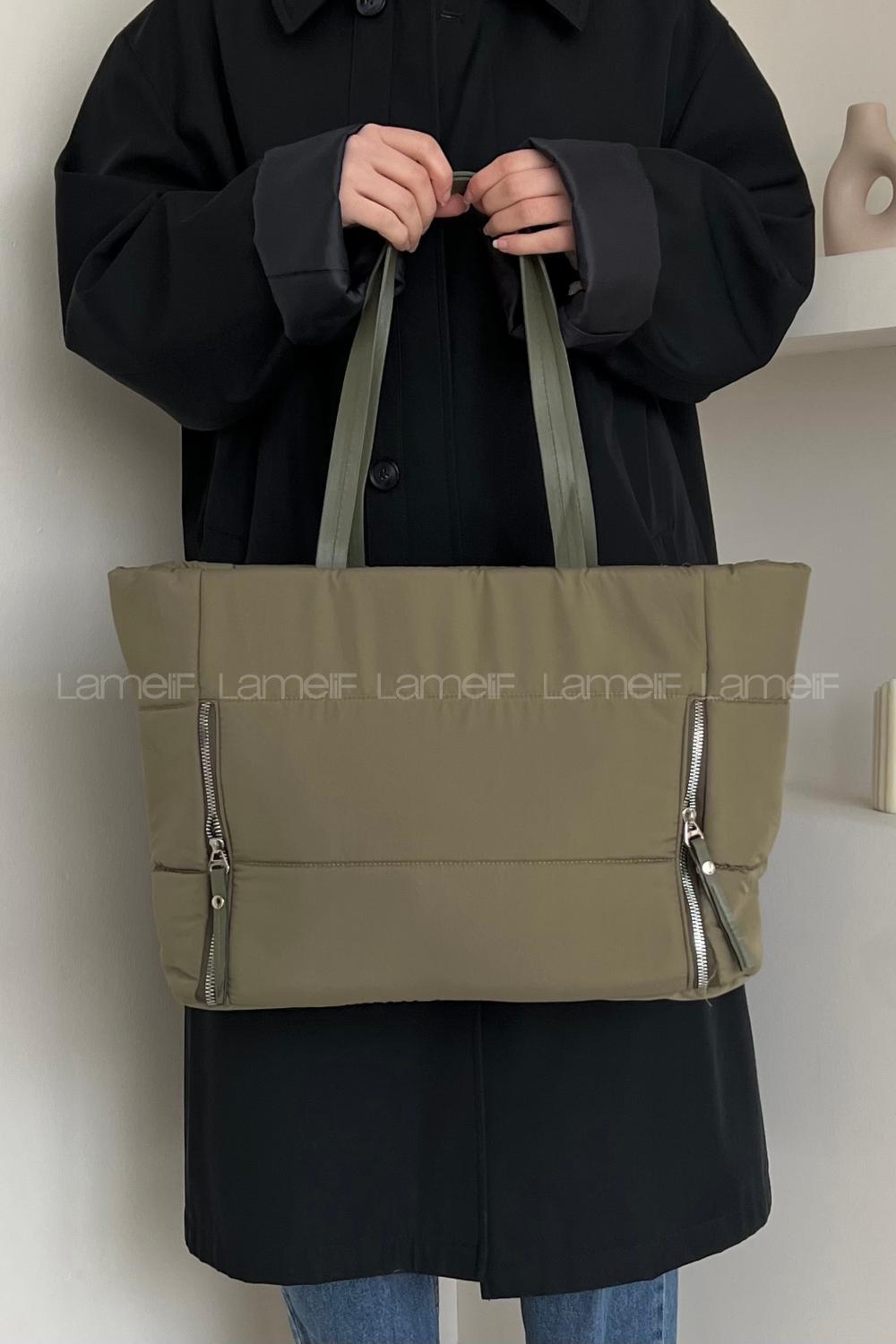 Modalamelif Çift Fermuar Detaylı Çanta Haki