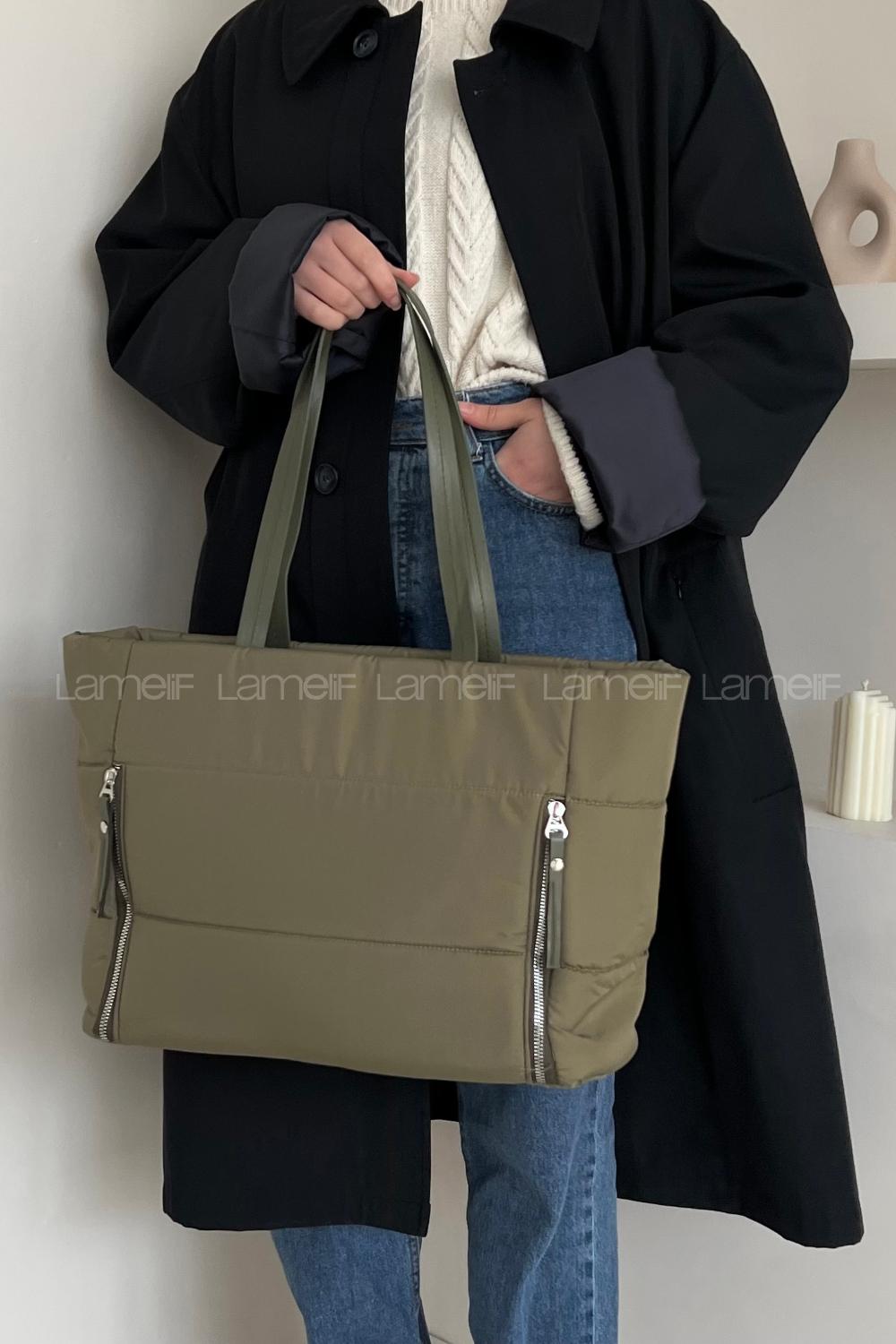 Modalamelif Çift Fermuar Detaylı Çanta Haki