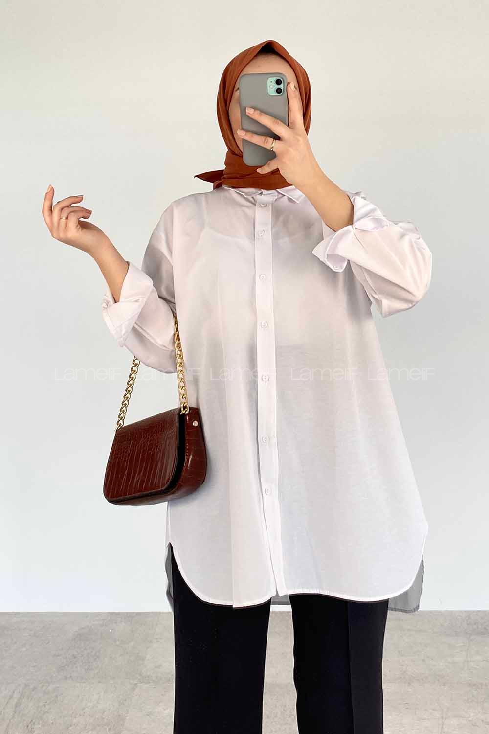 White Shirt Collar Long Arm Cotton Unprinted Shirt