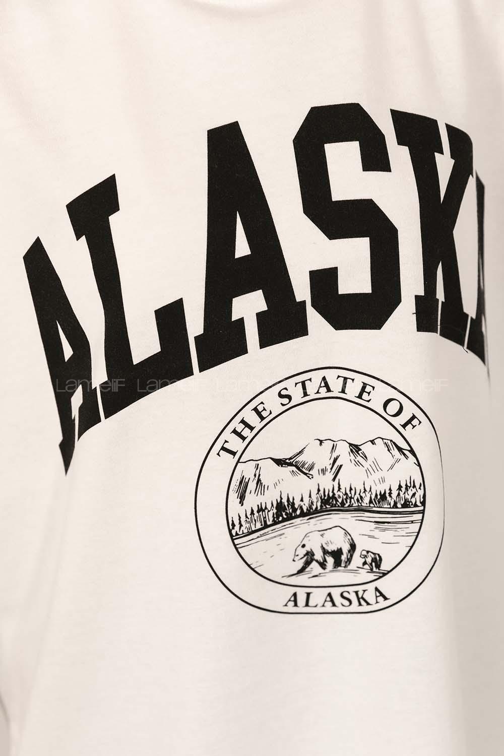 Modalamelif Bisiklet Yaka Alaska Baskı Detaylı Sweat Beyaz