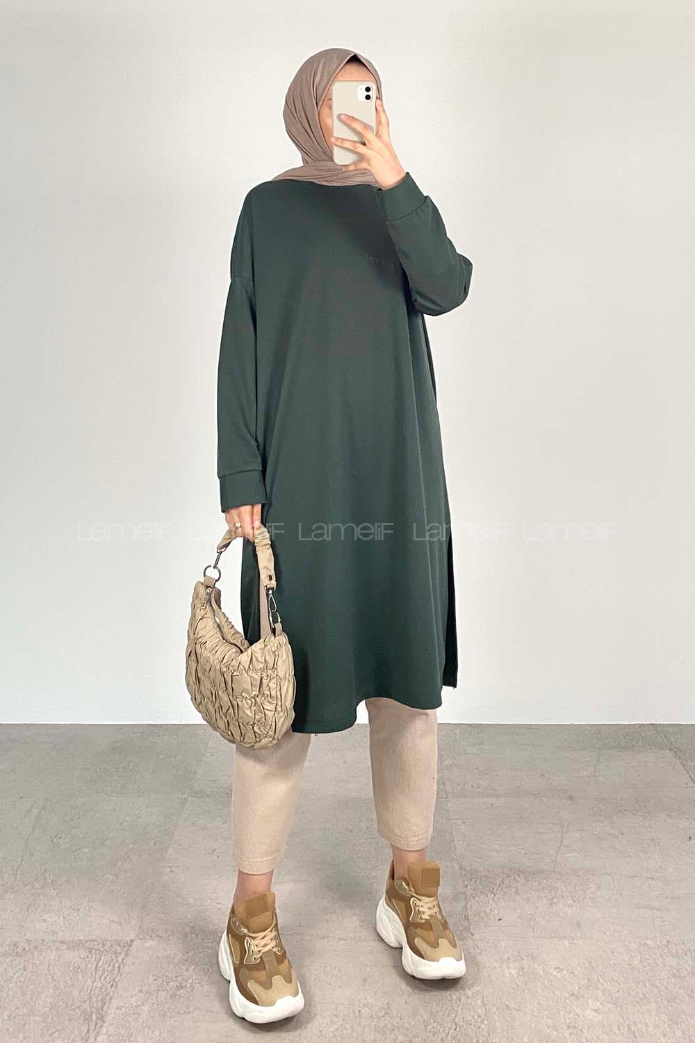 Modalamelif Düz Tesettür Model Tunik Yeşil