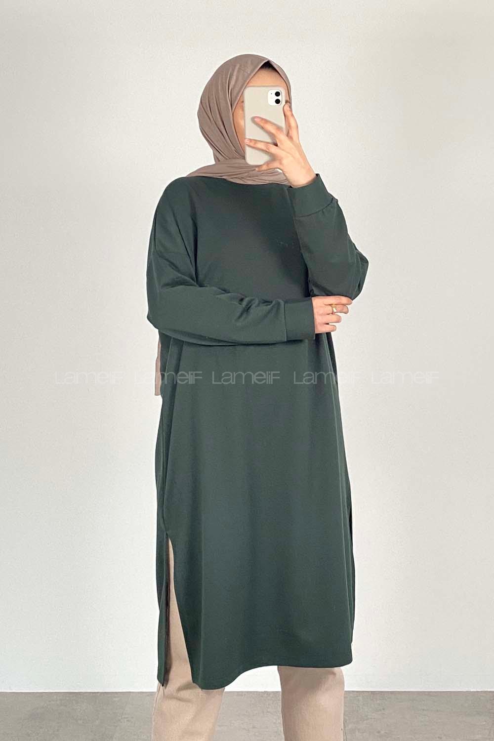 Modalamelif Düz Tesettür Model Tunik Yeşil