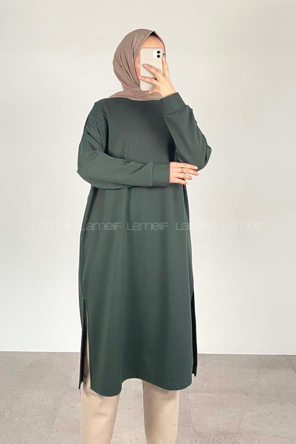 Modalamelif Düz Tesettür Model Tunik Yeşil