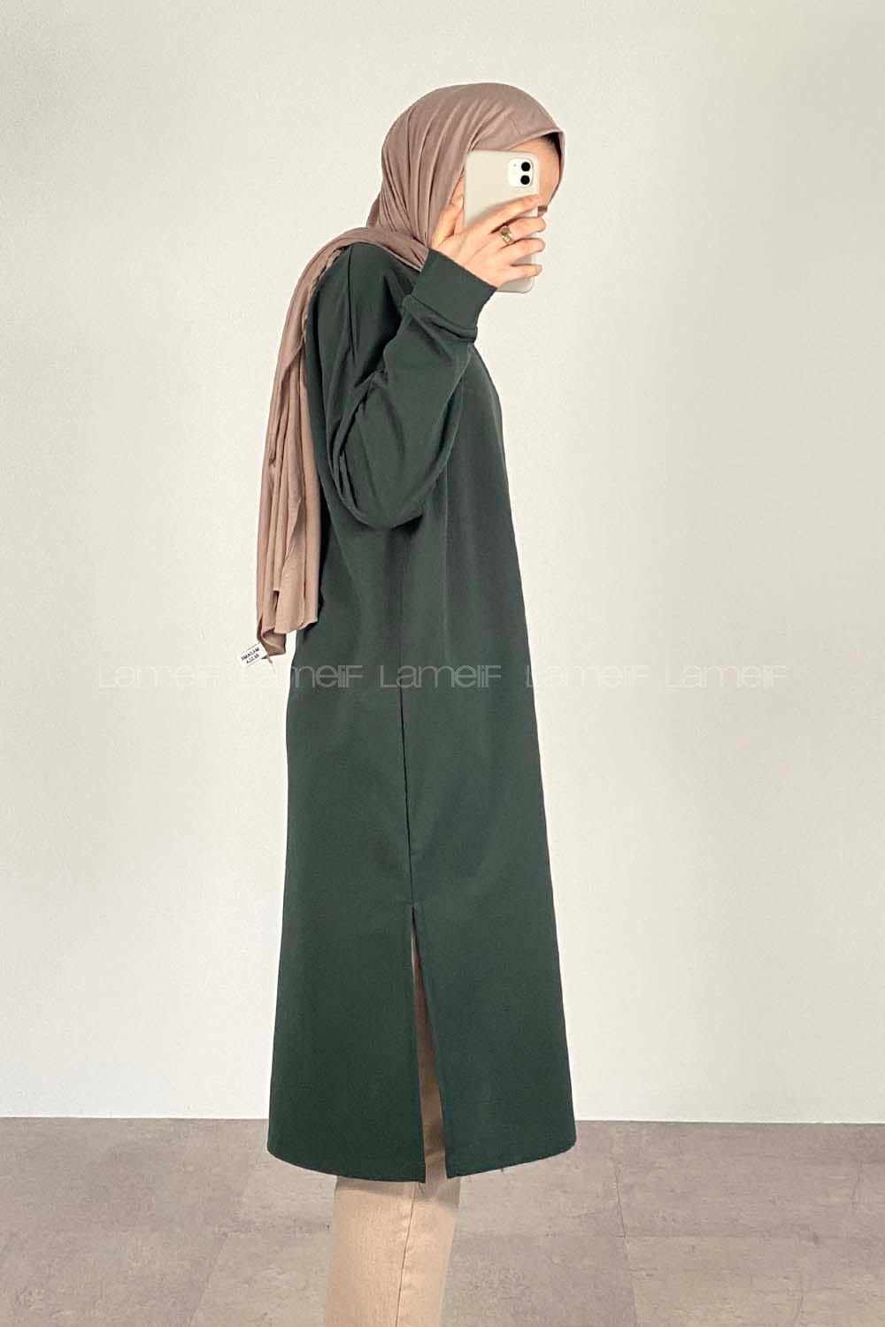 Modalamelif Düz Tesettür Model Tunik Yeşil