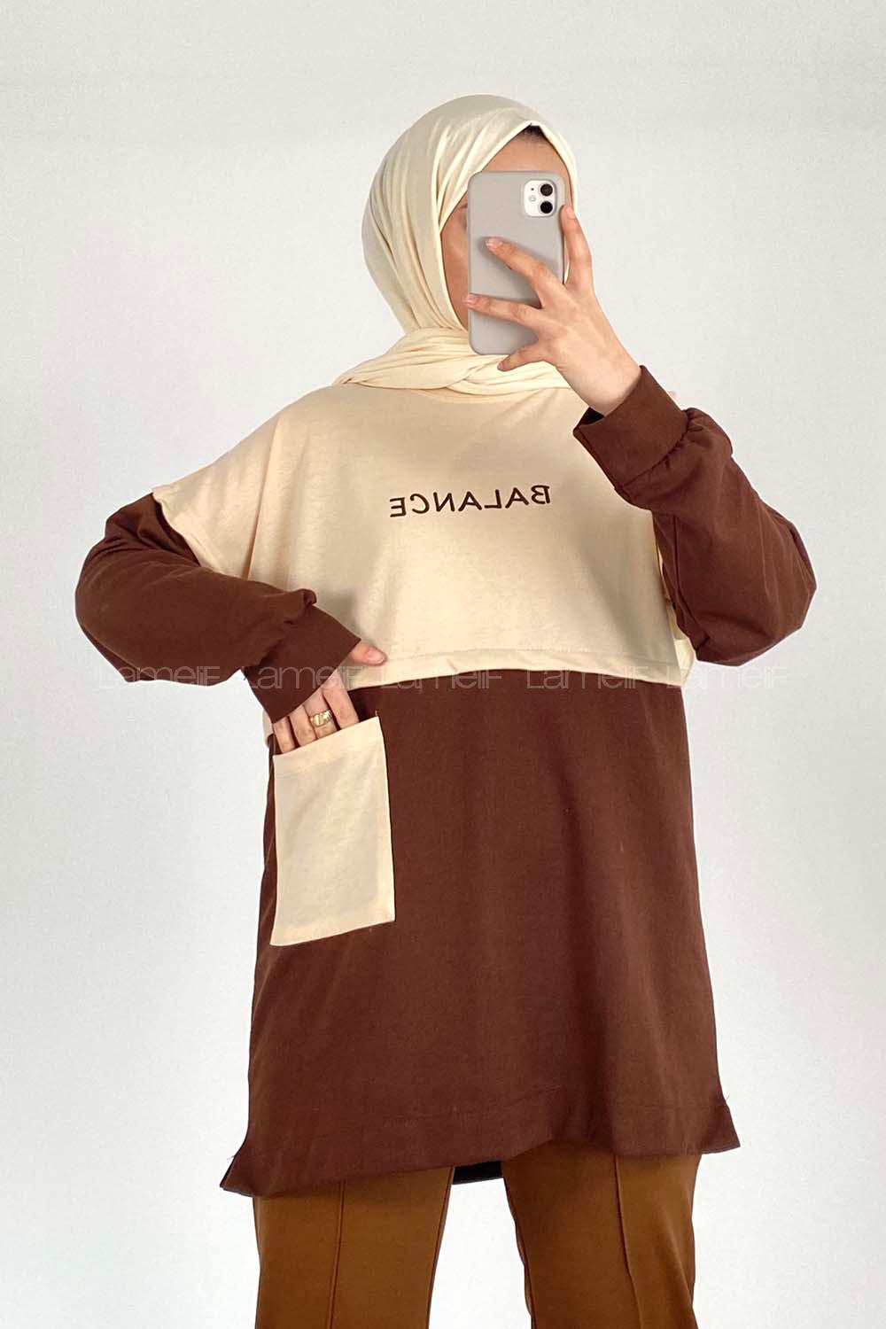 Modalamelif Garnili Cepli Balance Sweat Acıkahve