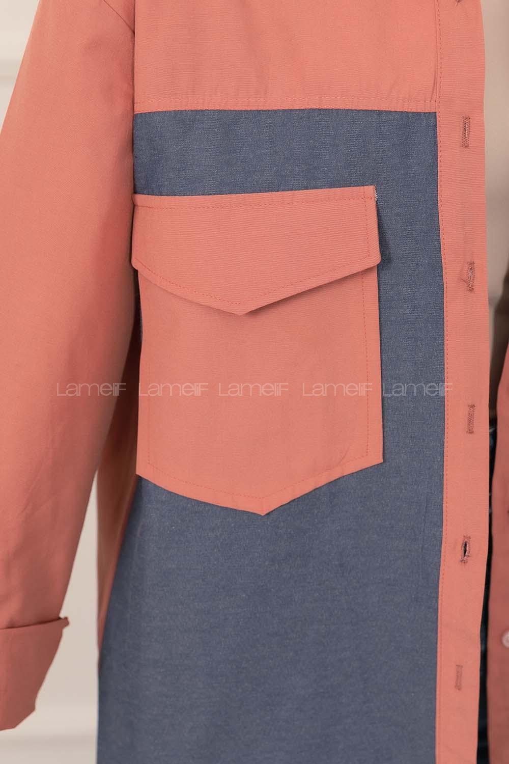 Modalamelif Renk Garnili Çift Kapak Cepli Gömlek Gül