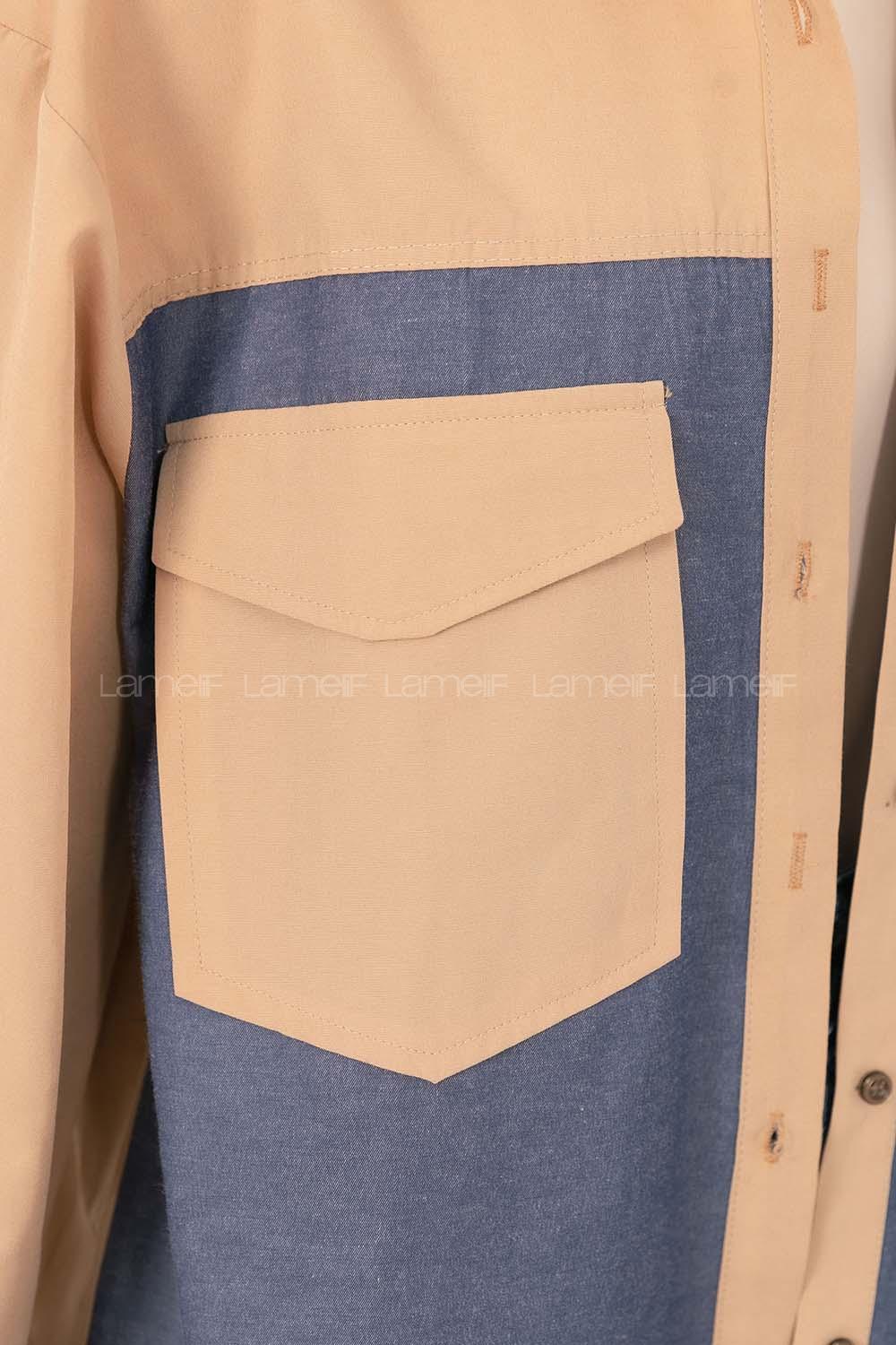 Modalamelif Renk Garnili Çift Kapak Cepli Gömlek Sütlükahve