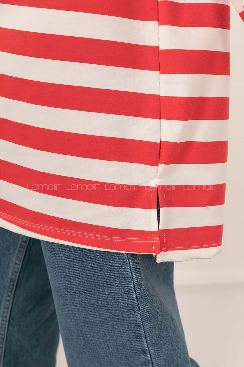 Modalamelif Salaş Çizgi Detaylı Tunik Kırmızı