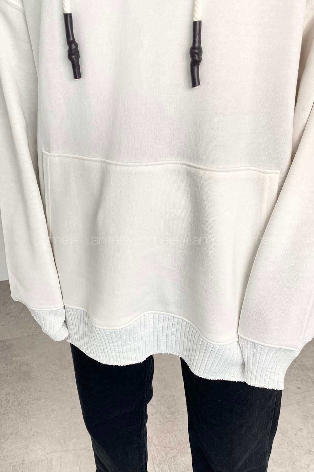 Modalamelif Kanguru Cep Kapüşon Detaylı Düz Vallyn Sweat Beyaz