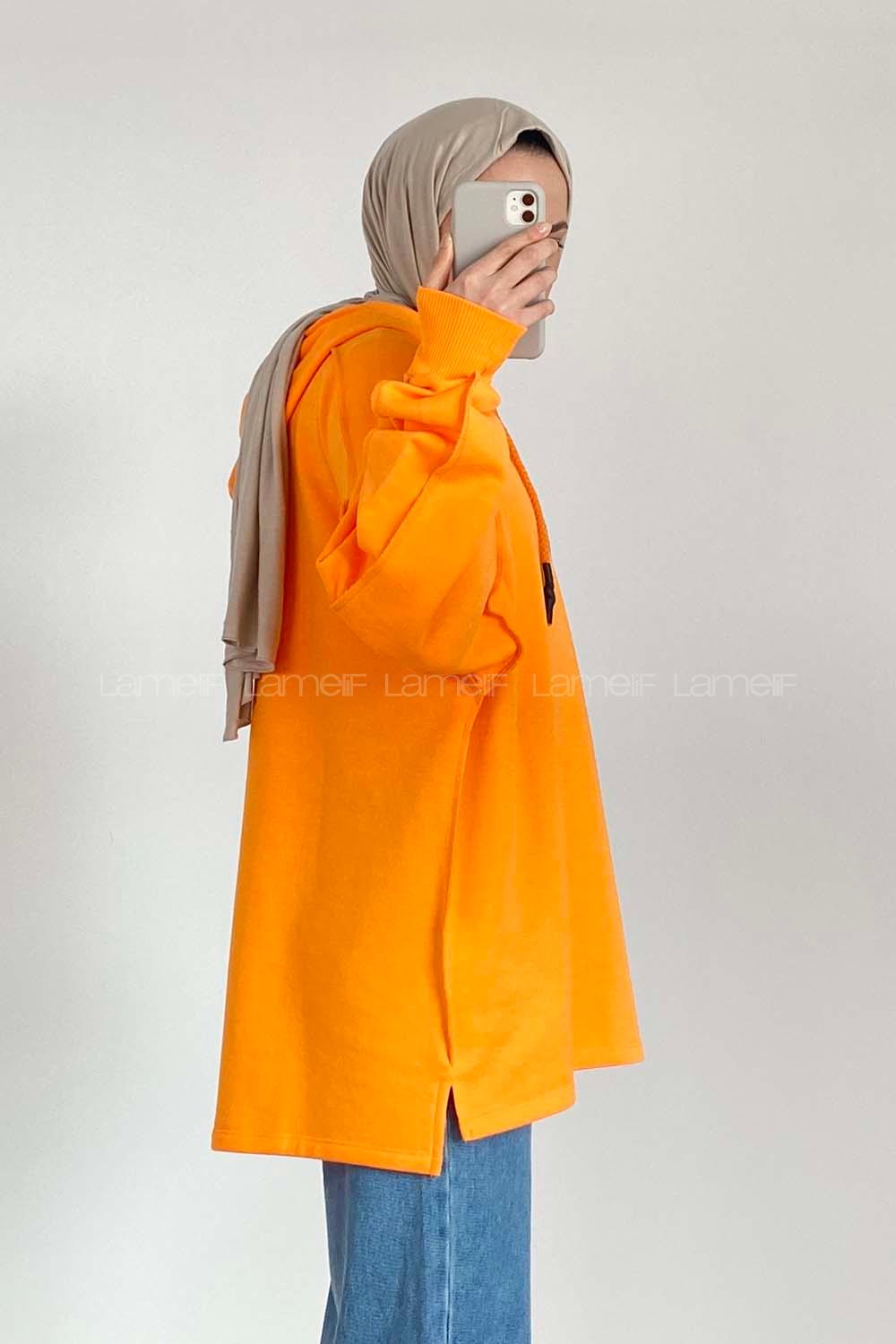 Modalamelif Kapüşon Detaylı Ters Dikiş Model Ursula Sweat Oranj