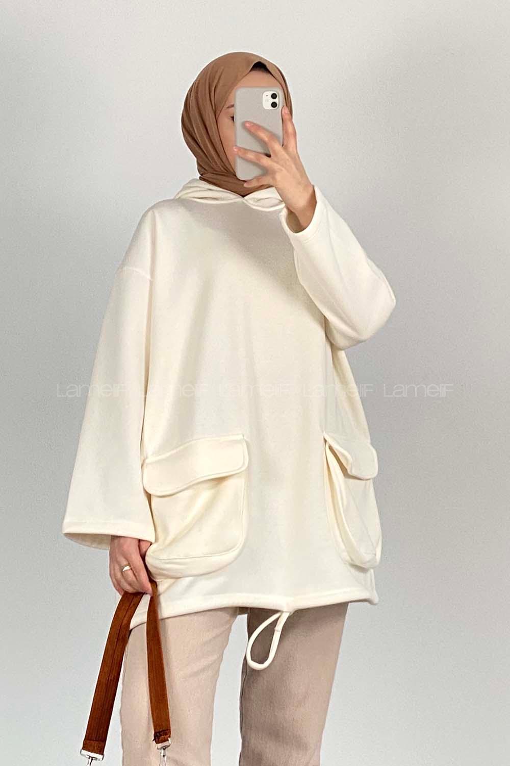 Modalamelif Körük Cepli Sweatshirt Ekru