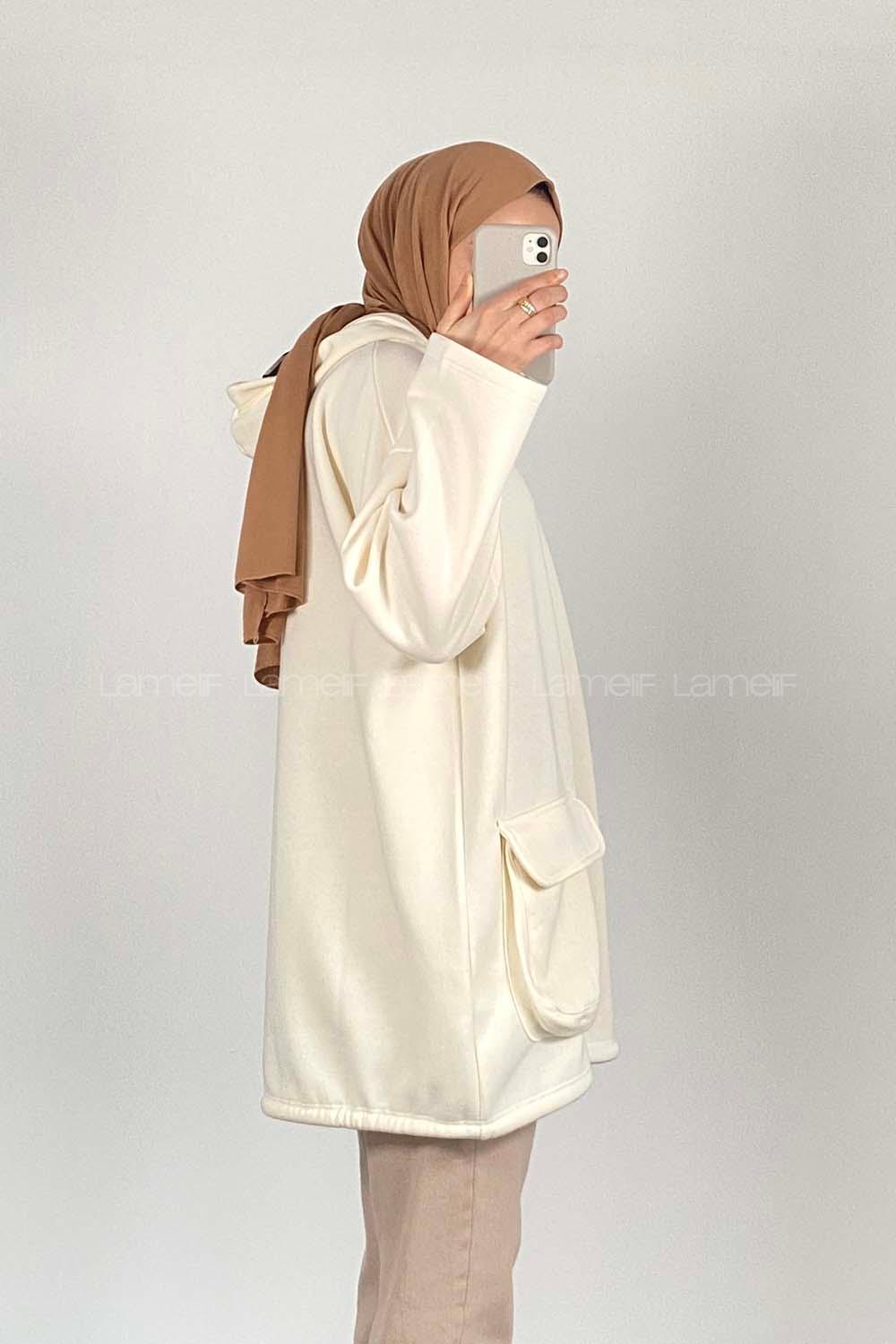 Modalamelif Körük Cepli Sweatshirt Ekru