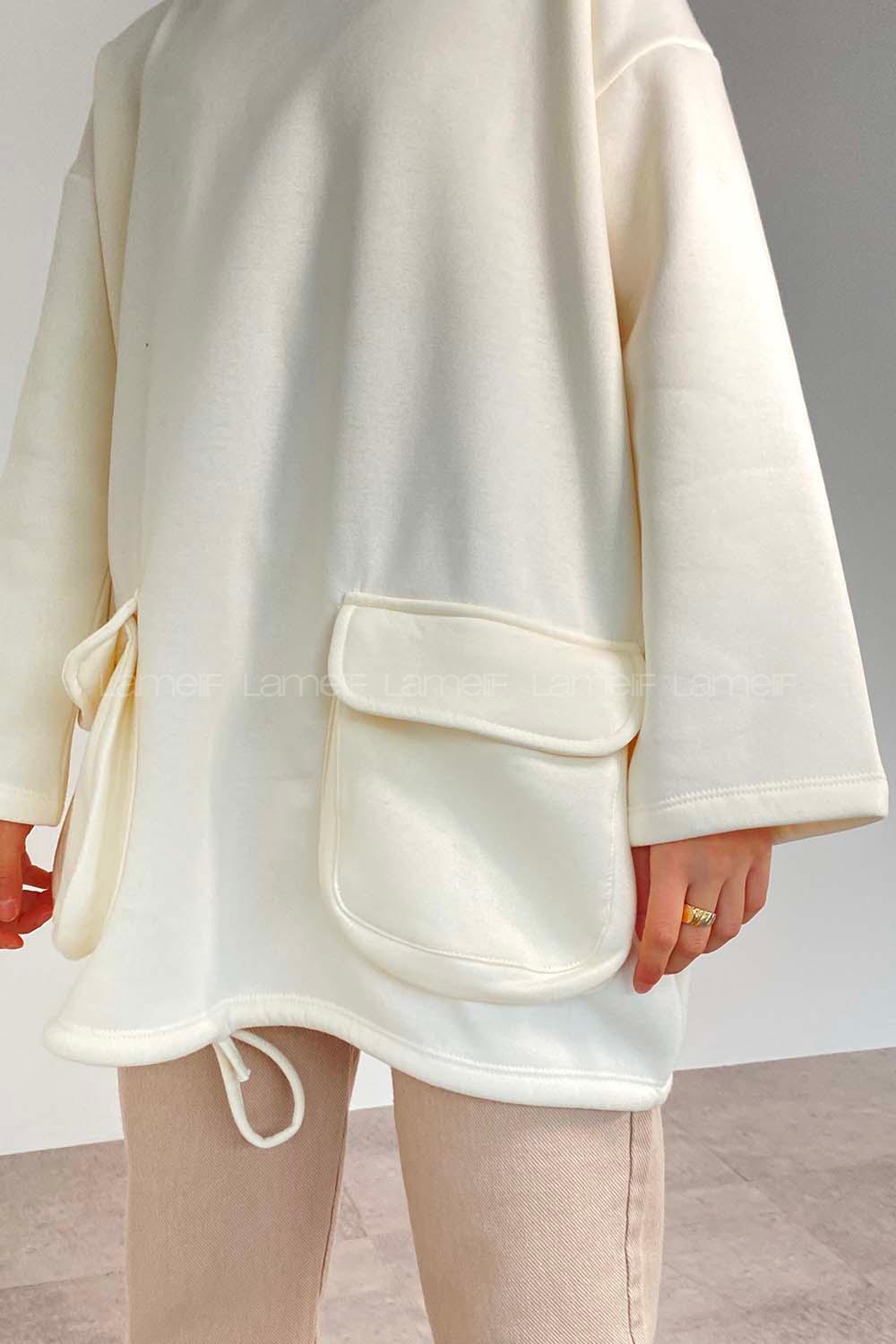 Modalamelif Körük Cepli Sweatshirt Ekru